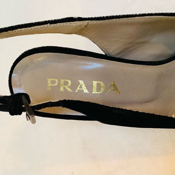 PRADA HIGH HEELS VELVET WEDGE BLACK SIZE 8 VINTAGE RARE - Picture 3 of 7